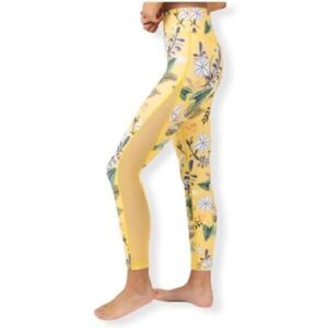 Zyia Active Yellow Multicolor Floral Mesh Panels High Rise Leggings